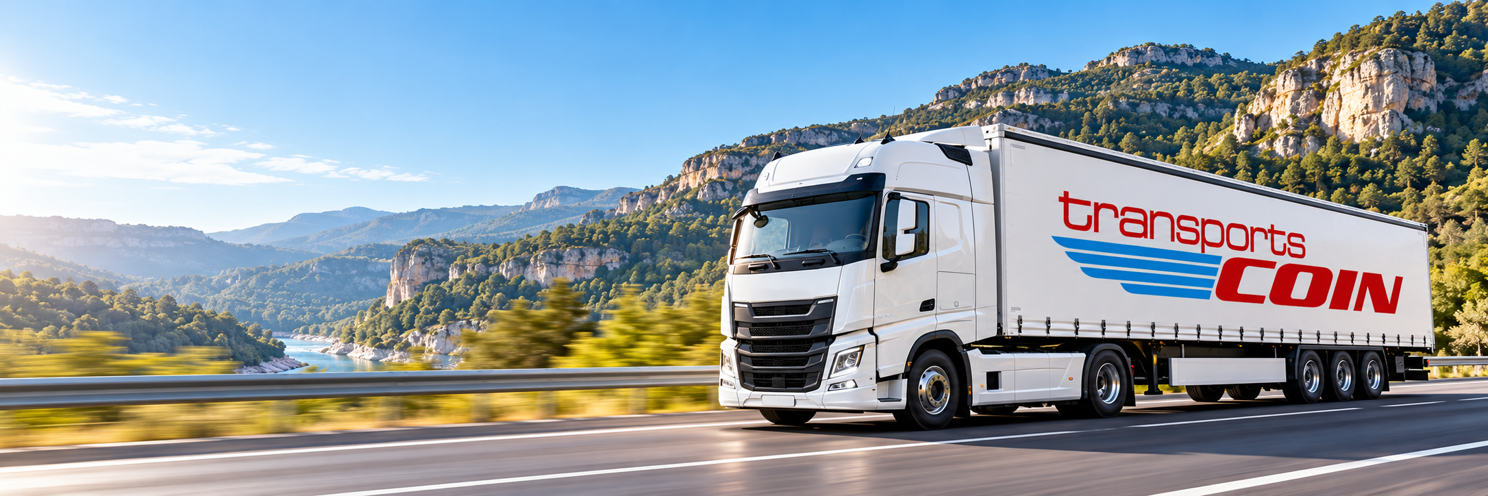 Camion Transports COIN sur une route d’Ardèche